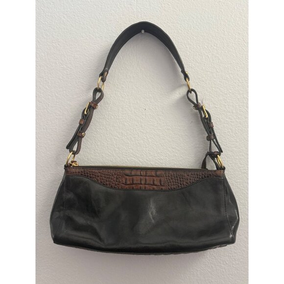 Brahmin Vintage Black and Brown Marcy Tuscan Croc Baguette Handbag - Picture 1 of 7